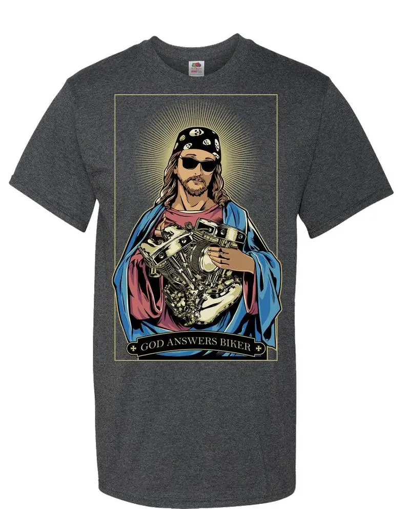 

Christian Jesus Biker Motorcycle Unisex Shirt God Answers Bikers Faith Bible Quote Men's Fashion 2019 Round Neck Printing Shirt