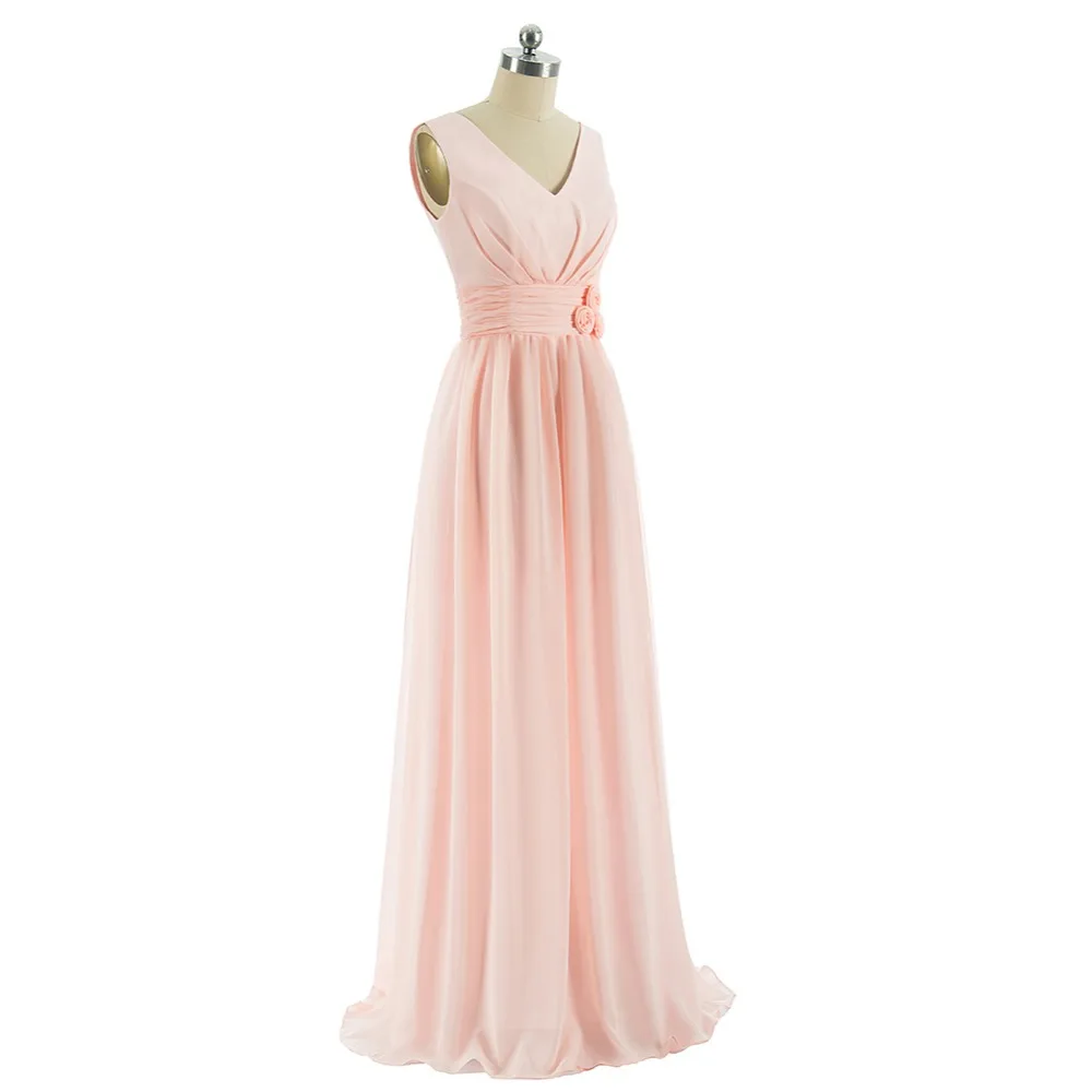 Длинные шифоновые розовые платья подружки невесты Vestido De Festa De Casamento Вечернее платье на вечеринки для девушек