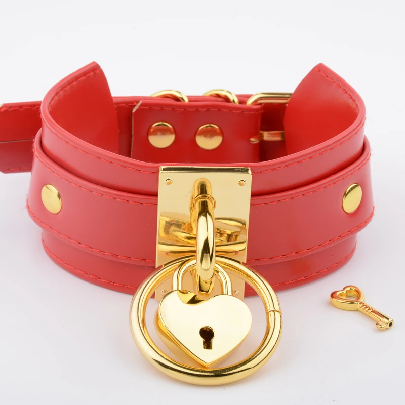 Ручная работа панк готический красный широкий чокер замок медальон воротник