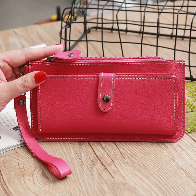 Rose Red Женский кошелек бумажник из ПВХ клатч кожаная сумка Женская длинная сумка держатель для телефона на молнии - Цвет: Rose Red