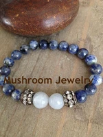 blue veined stone bead stretch bracelet healing women gift
