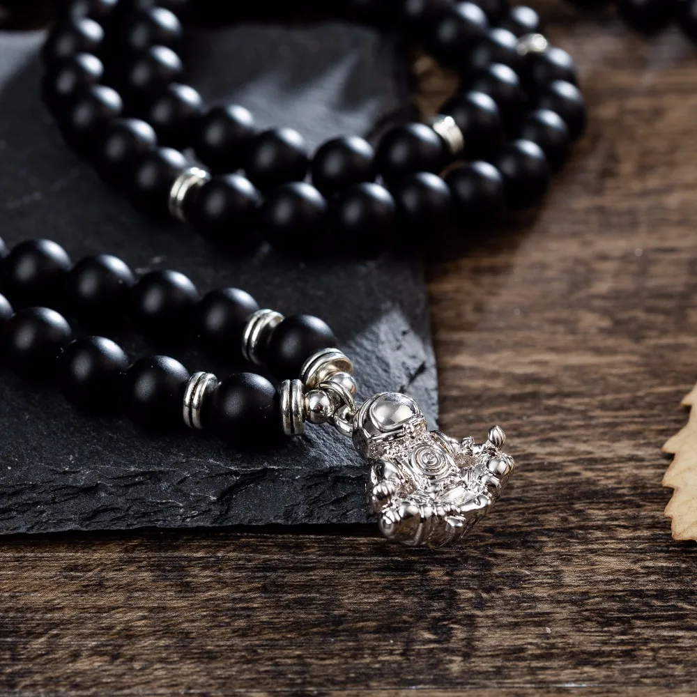 Genuine Matte Onyx Stones Meditated Astronaut Multi Wrap Spaceman Mala Chakra Bracelets | Украшения и аксессуары