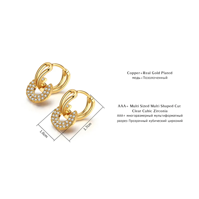 ANKA Gold Color Copper Earrings With Stones Cubic Zirconia Women's Earings New Design Jewelry For Birthday Party #132888 | Украшения и