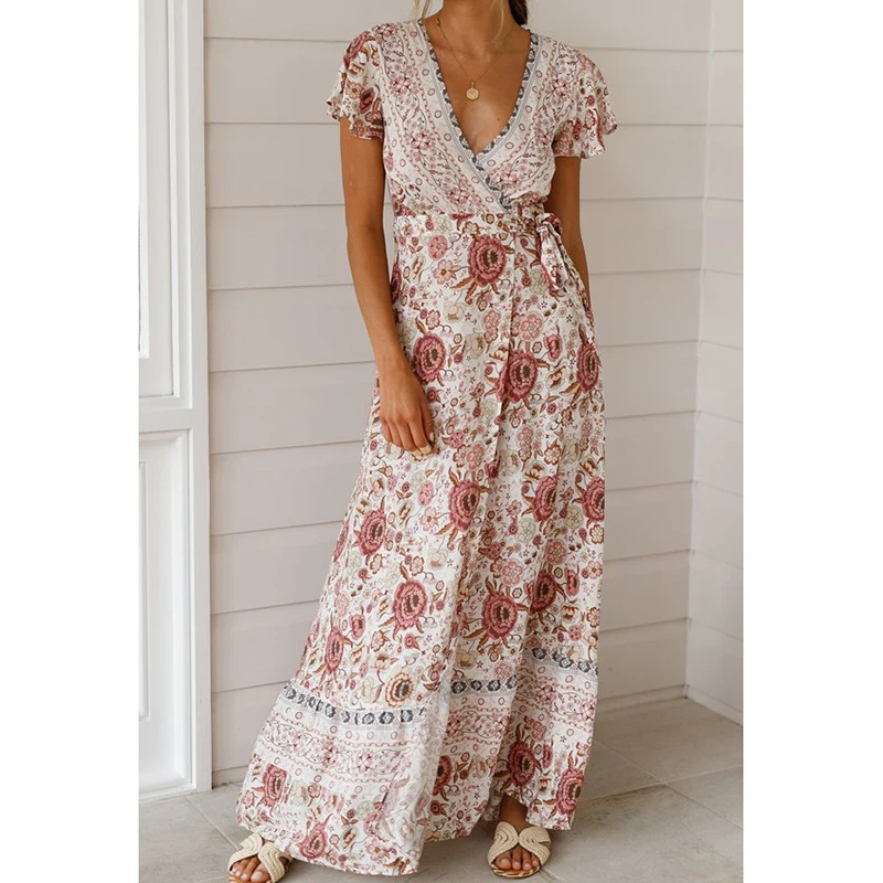 Женское пляжное платье с v образным вырезом и коротким рукавом элегантное