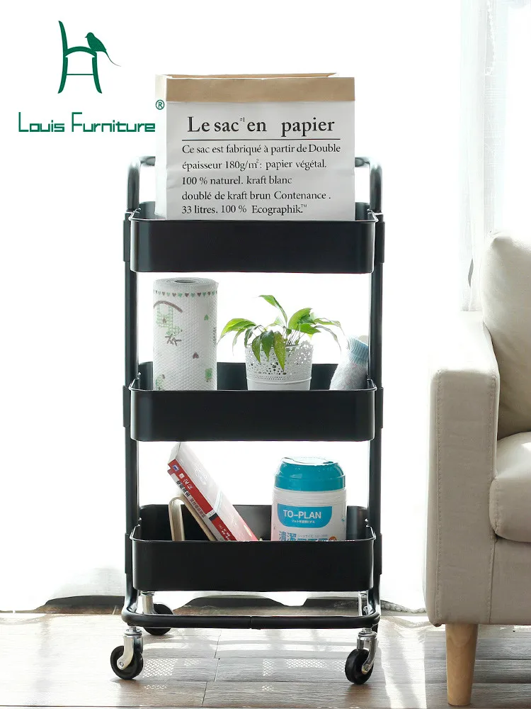 

Louis Fashion Cart Three Floor Mobile Home Wind Wheel Storage Rack Kitchen Living Room