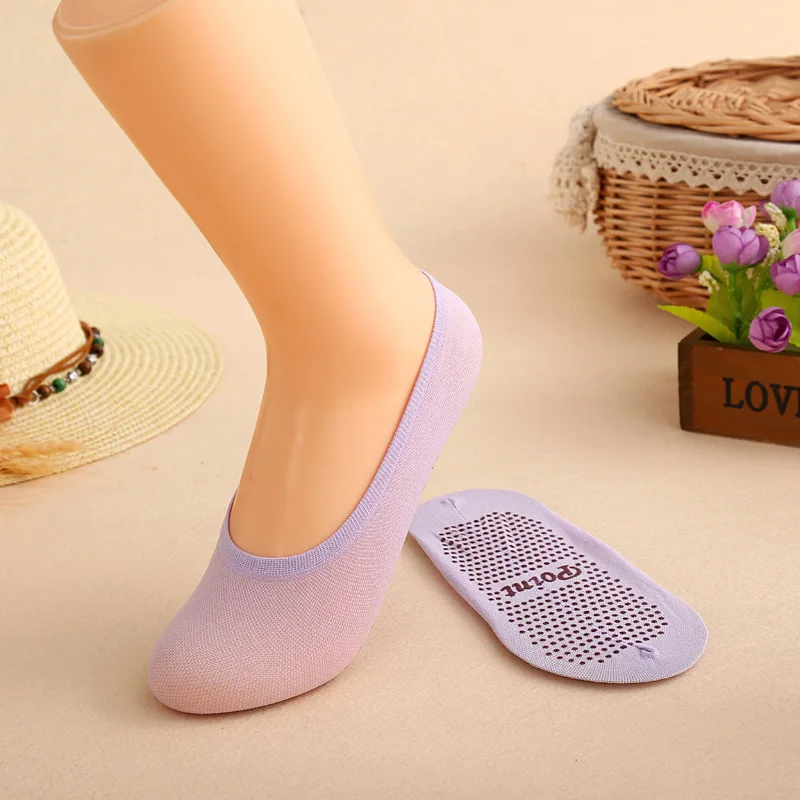 Purple La MaxPa/1 пара; женские модные хлопковые носки-башмачки; нескользящие невидимые носки без подкладки; Нескользящие тапочки; k215 - Цвет: Purple