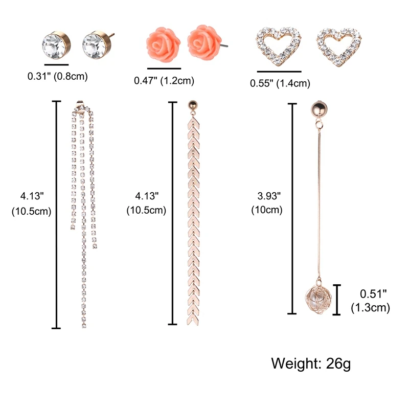 DANZE 6 пар/лот полимерный цветок стразы сердце кисточка серьга в стиле минимализм