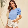 SHEIN летняя блузка в горошек с замочной скважиной на спине, с пышными рукавами, женская одежда, повседневные женские топы с круглым вырезом и коротким рукавом