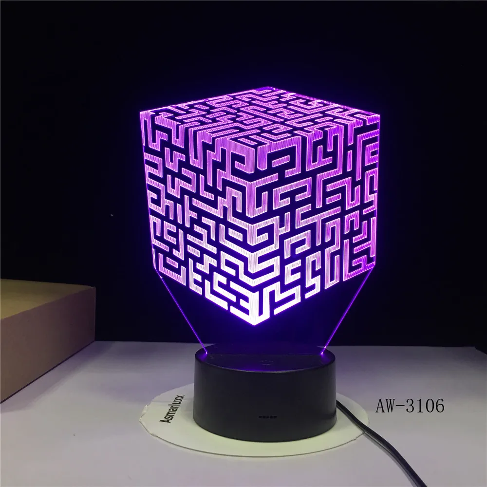 Лабиринт 3d лампа дистанционное управление сенсорный цветной светодиодный ночник Luminaria De Mesa Luminaria цвета настольные лампы GX-3106