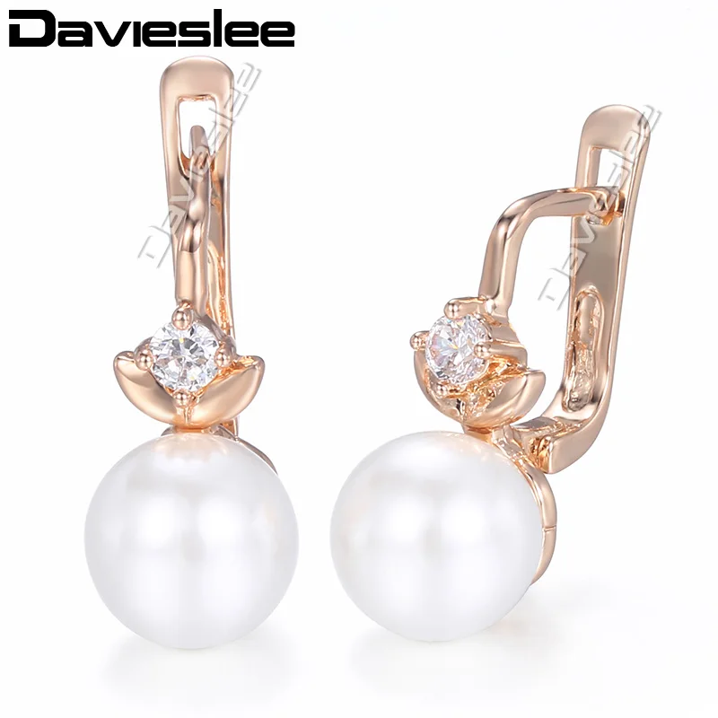 Davieslee, жемчужные серьги-гвоздики для женщин, 585, розовое золото, с короной со стразами, женские серьги-гвоздики, модные ювелирные изделия, подарок DGE150 - Окраска металла: GE174