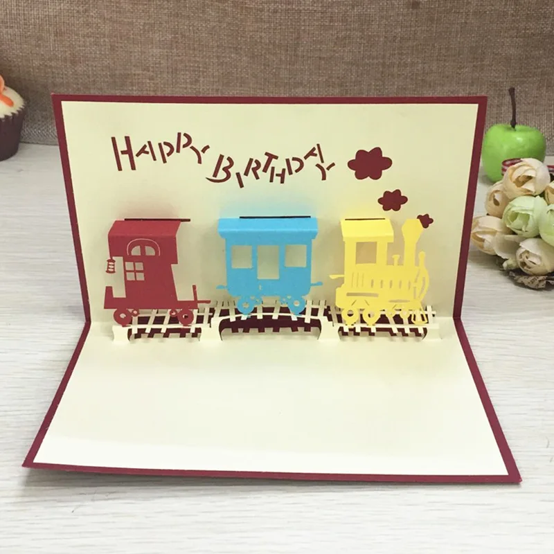 

1pcs Car Happy Birthday Pop Up 3D Greeting Cards With Envelope Post Card Invitation Handcrafted Origami Anniversary