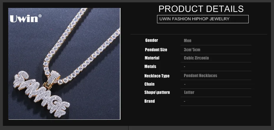 UWIN Micro Pave кубический цирконий дикарские буквы кулон с 4 мм теннисные цепи модные хип-хоп золотого цвета ожерелье для мужчин ювелирные изделия
