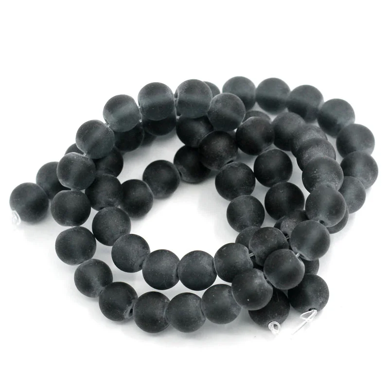 DoreenBeads стеклянные бусины круглые черные матовые 10 мм диаметр 30 см длина около 66 шт