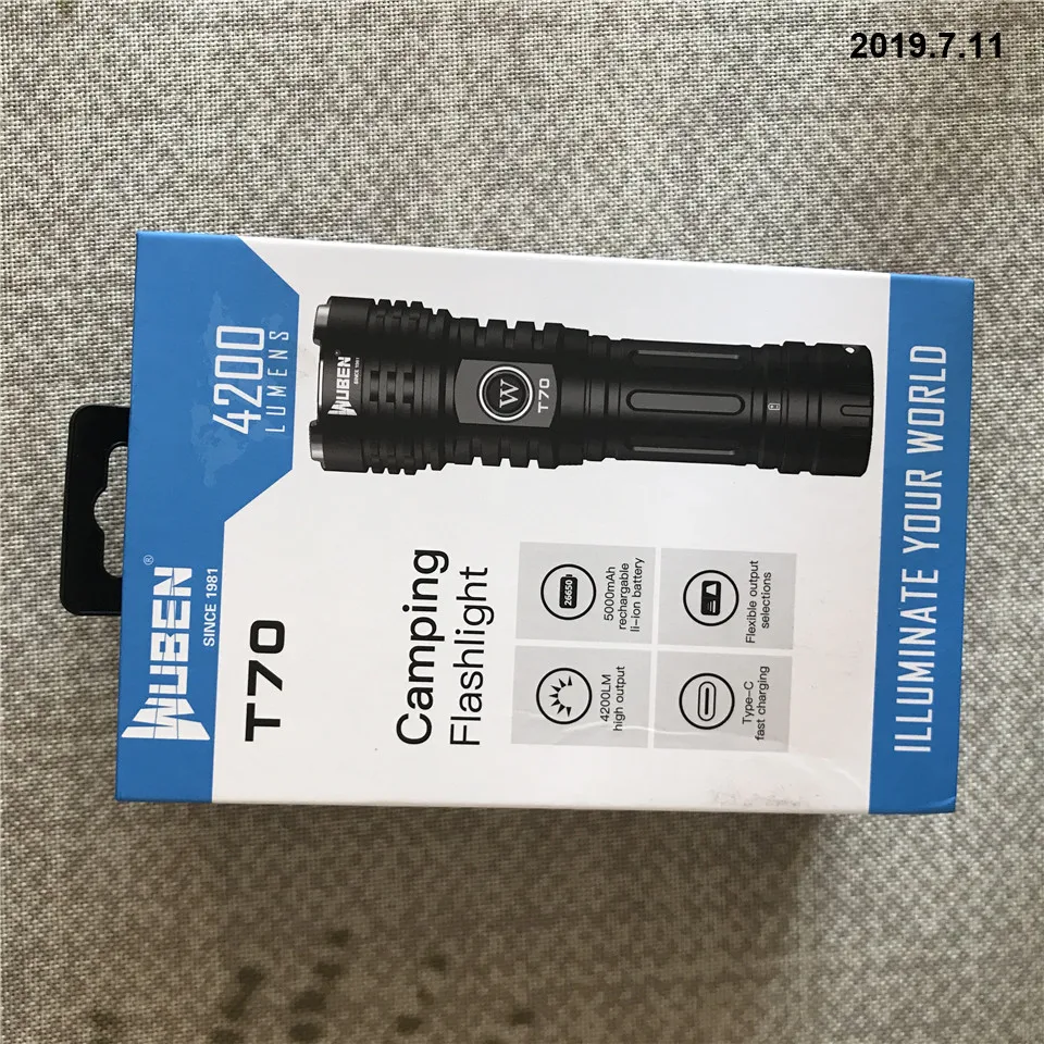 Wuben T70 250 м 4200LM Cree XHP 2,0 светодиодный перезаряжаемый фонарик типа C 26650 индикация батареи аварийный фонарь