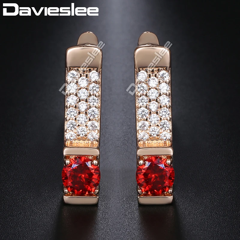 Женские серьги гвоздики с красным фианитом Davieslee 585 пробы прозрачные стразы