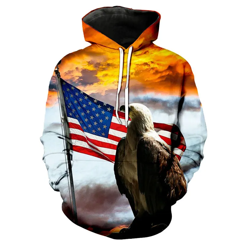 Американский флаг животного 3d орел графический принт плюс размер человек harajuku с