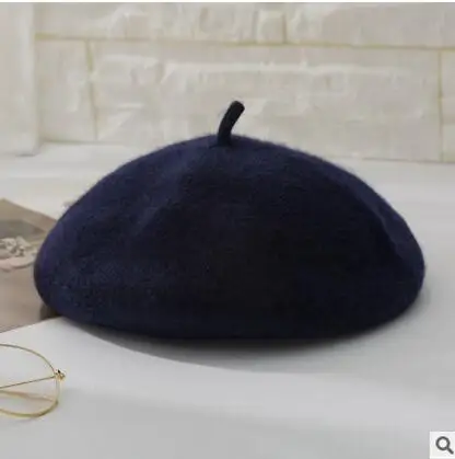 navy blue Ymsaid, новинка, Хит, модная женская Повседневная Классическая однотонная простая шапка s, шапки для женщин, Осень-зима, шерстяная шапка для художника, береты - Цвет: navy blue