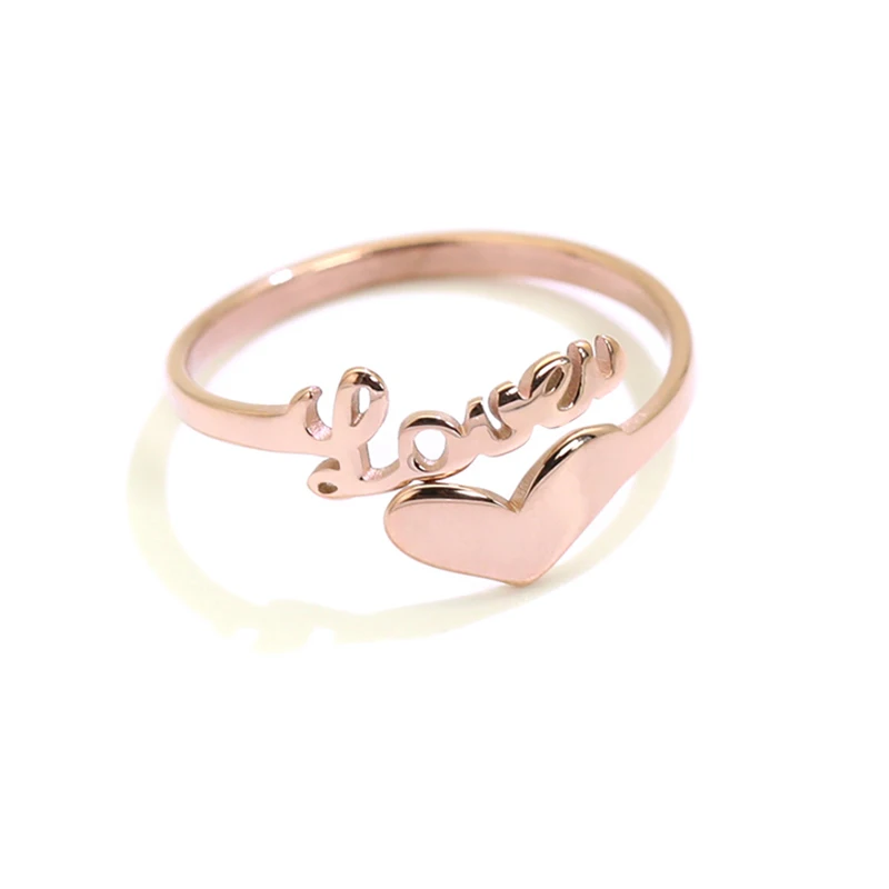 Flattened heart ring DODOAI свободный размер заказное кольцо, персонализированное имя кольцо с сердцем, пользовательское кольцо с именной табличкой для пары, кольца из нержавеющей стали для женщин - Цвет основного камня: Flattened heart ring