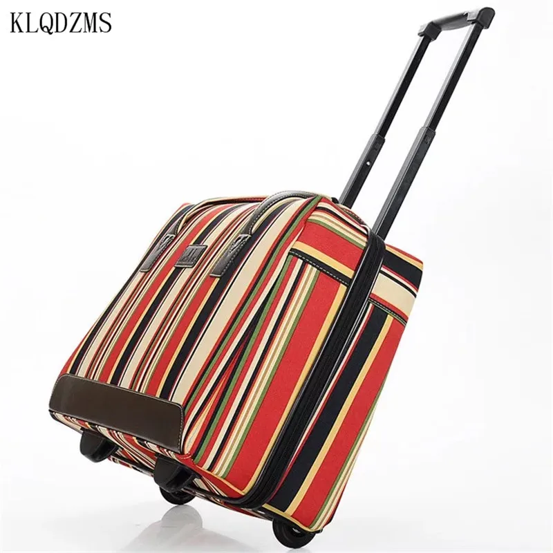 KLQDZMS Новинка; Лидер продаж 16/18 дюймов модный бренд Повседневное полосы прокатки Чемодан Дорожная сумка на колесах Женская тележка чемодан