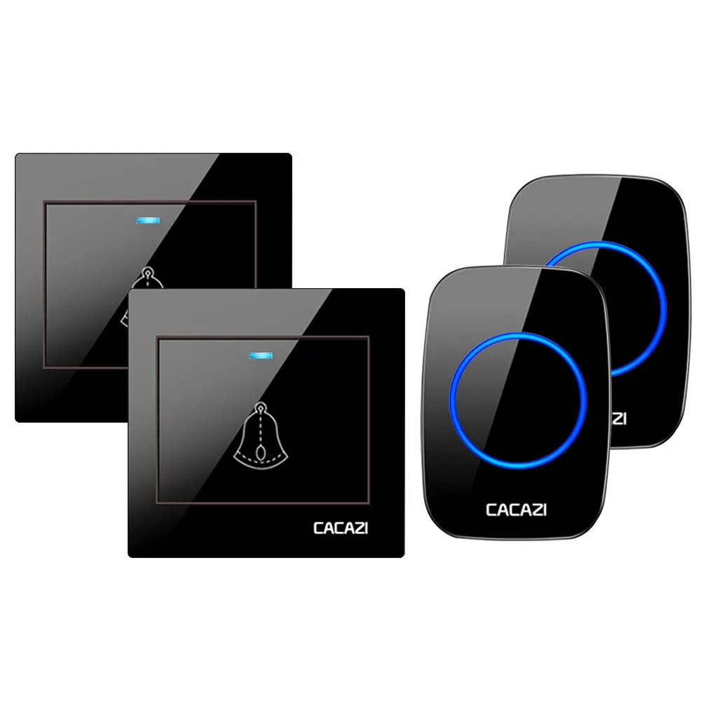 2 button 2 receiver Беспроводной дверной звонок CACAZI для дома 300 м Диапазон водонепроницаемости 1 2 кнопки 1 2 3 приемник США ЕС Великобритания AU штекер смарт-звонок дверной звонок - Цвет: 2 button 2 receiver