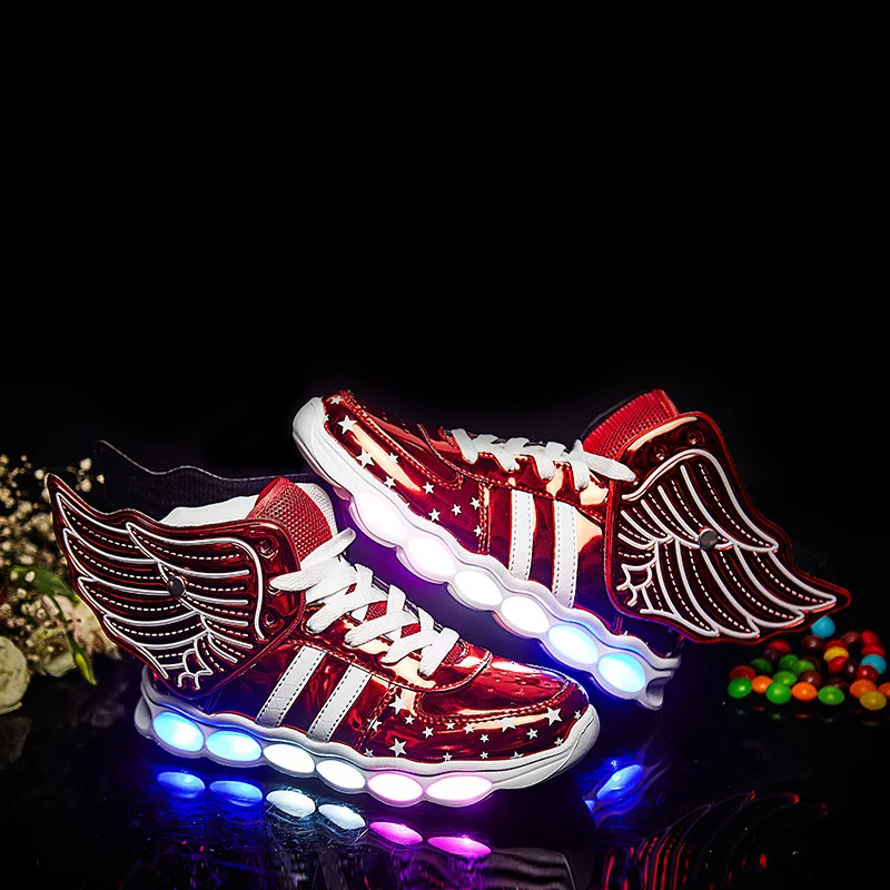 

Black Children Shoes Light Led luminous Shoes Boys Girls USB Charging Sport Shoes Casual Led Shoes Wing Kids Glowing Sneakers