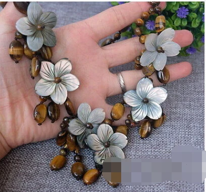 КРАСИВЫЙ Природный тигровый Глаз и Оболочки цветок ожерелье | Украшения