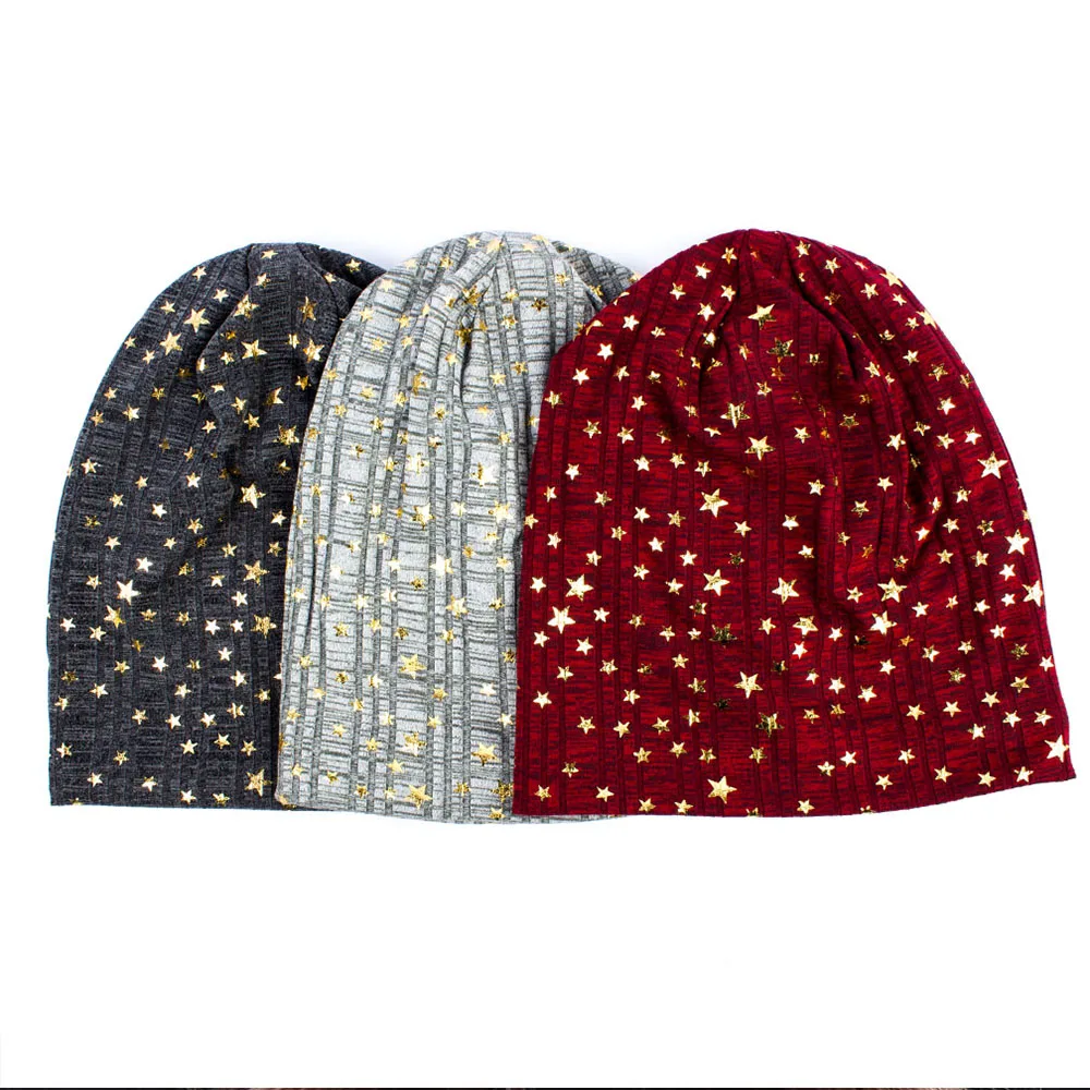 

Geebro Women's Bronzing Star Beanies Hat Spring Cotton Slouchy Beanie for Ladies Comfortable Skullies Hats Bonnets Cap DQ409N