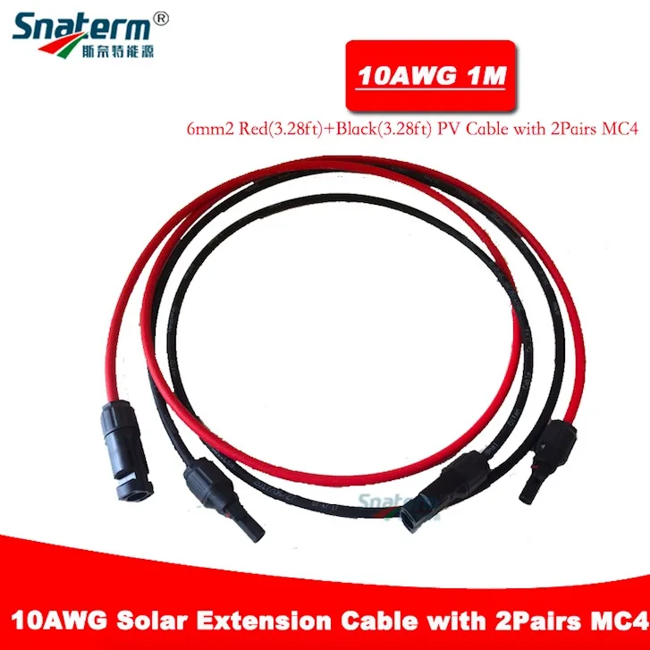 10AWG 1M 2pair MC4 1 пара, длина 1 метр, MC4 Солнечная кабельный разъем Солнечный PV кабель Медный провод с MC4 разъем кабель-удлинитель 6/4/2.5mm2 10/12/14 AWG - Цвет: 10AWG 1M 2pair MC4