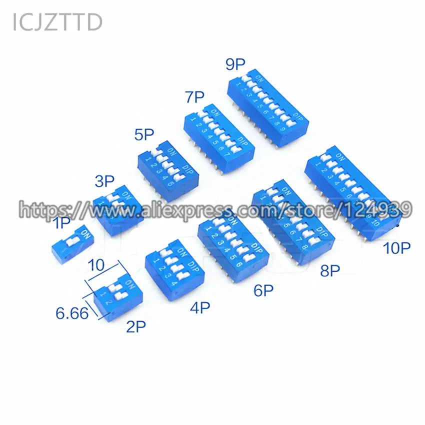 Новый синий прямой переключатель DIP DS-1P/2 P/3 P/4 P/5 P/6 P/7 P/8 P/9 P/10 P/12 P 2 54 мм кодирования DS