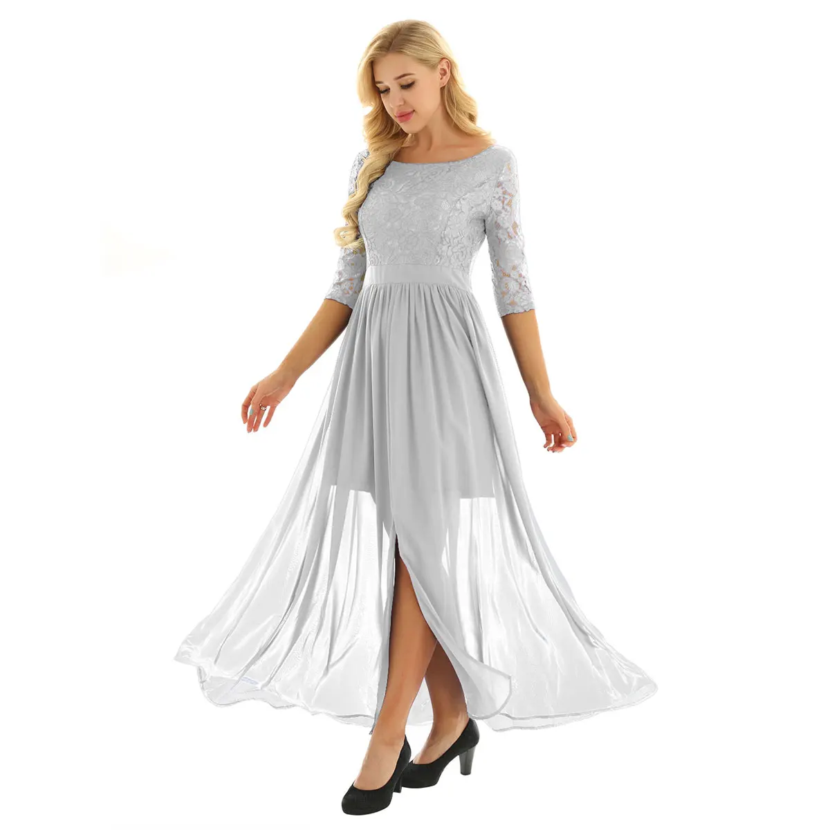 Летнее женское вышитое кружевное цветочное Свадебное Платье vestidos De Festa с коротким рукавом спереди разрезное длинное шифоновое платье Выпускные платья