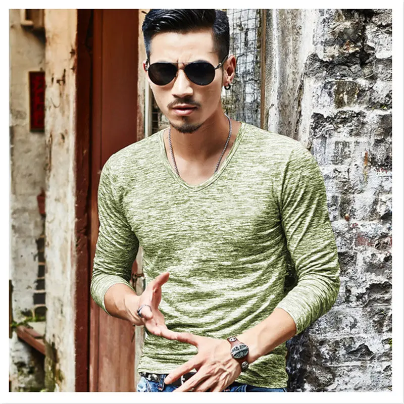 018 NEW Trendy Summer Men T Shirt Casual Long Sleeve Slim Men's Basic Tops Tees Stretch T-shirt Mens Clothing | Мужская одежда
