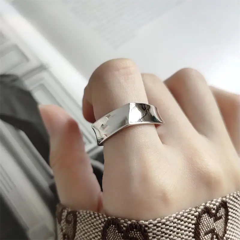 LouLeur, настоящее Серебро s925 пробы, вечерние кольца, квадратные геометрические, нейтральные, в стиле хип-хоп, открытые кольца для женщин, модные ювелирные изделия, подарок, новинка