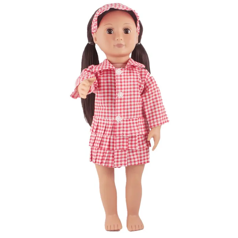 Clothes For 18inch United States Girl Doll Red Grid Blouse Dress With Sunhat Accessories Fit Dolls | Игрушки и хобби
