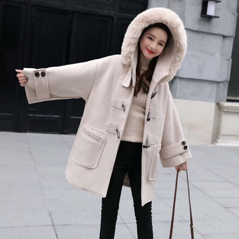 Fitaylor женский зимний теплый шерстяной пальто с капюшоном большой меховой