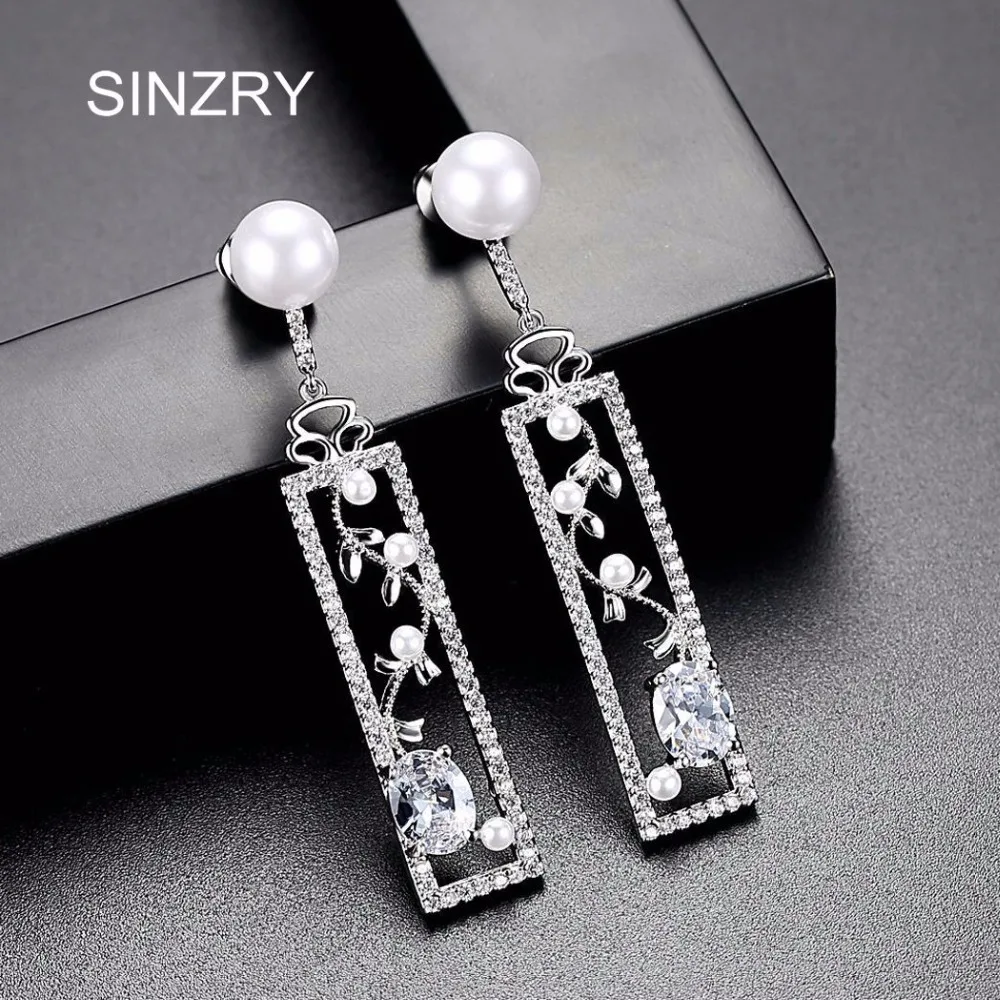 Женские висячие серьги SINZRY брендовые изящные геометрические с имитацией жемчуга