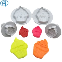 4pcs cupcake plastic plunger cutter cookie embossing cake decorating tool fondant mold