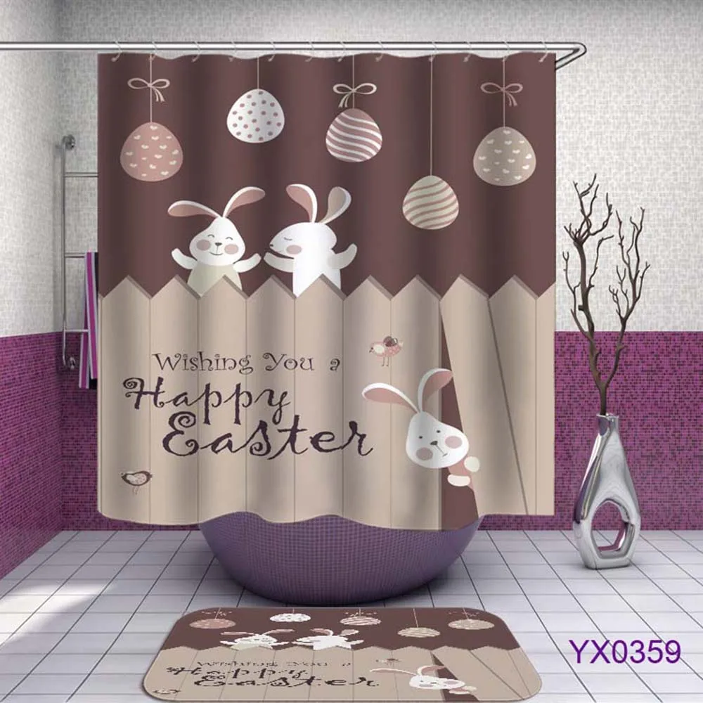 Easter Shower Curtain Rabbit Bear Chick Sun Cloud Bathroom Waterproof Hedgehog Goat Bath For The Animal | Дом и сад