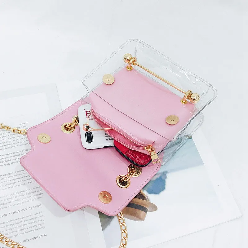 

Clear Transparent PU Composite Messenger Bags New Female Handbag Fashion Women Brand Design Small Square Shoulder Bag M222
