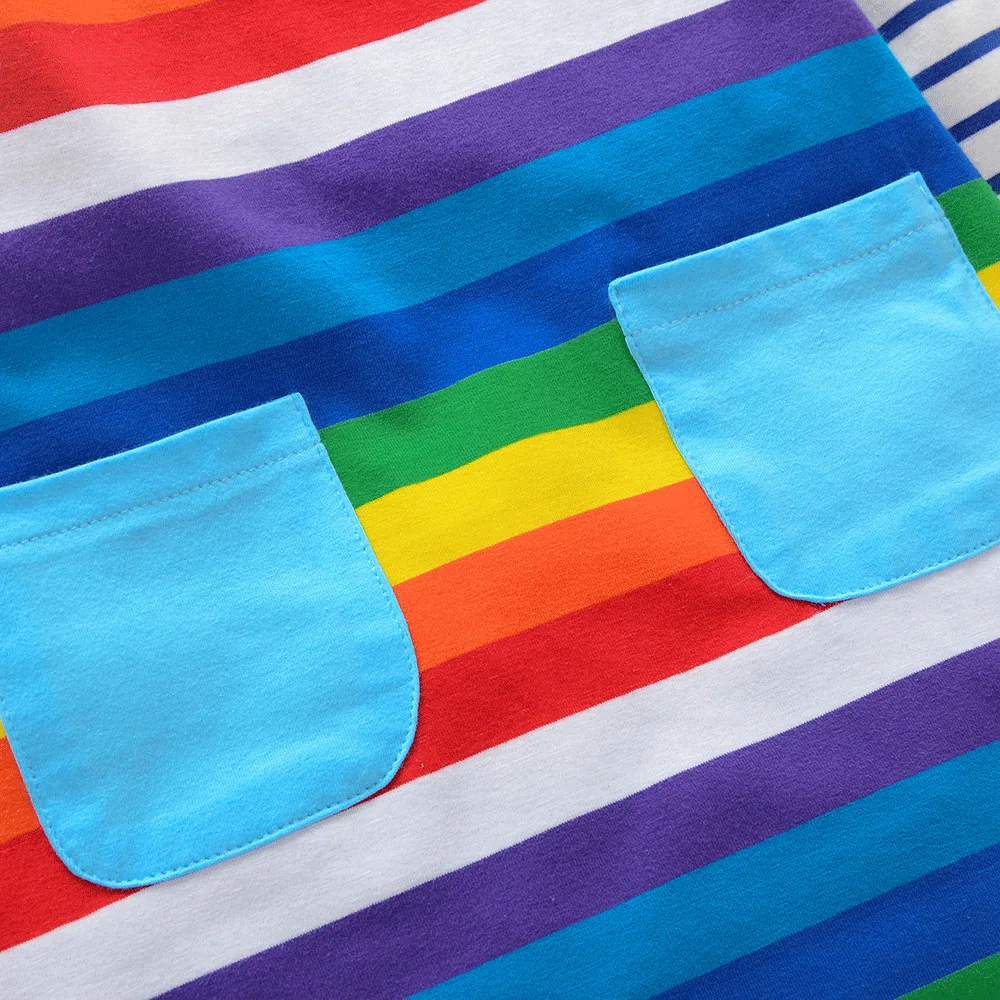 Baby Girls Dresses Long-sleeve Cotton Colorful Rainbow Children's Kids Costume Toddler Clothing Christmas Gift for Girl | Детская