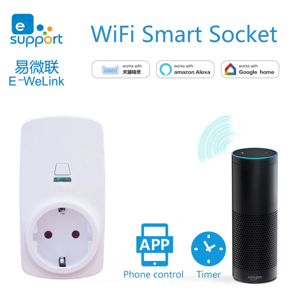 Tonbux FR/EU/US умная Wifi вилка светодиодный световой дисплей 110-250 В Поддержка Google Home/Amazon