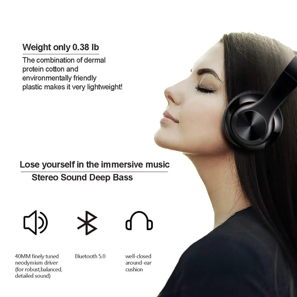 Стерео Bluetooth наушники гарнитуры V5.0 с карты памяти MP3 плеер и fm-радио | Электроника