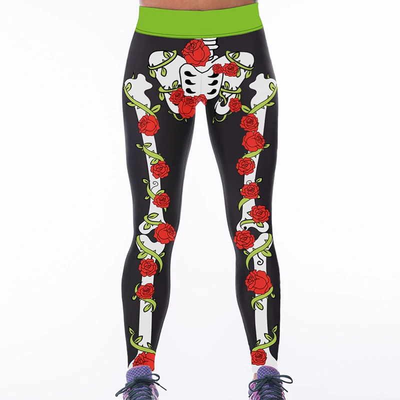 Женские эластичные леггинсы с высокой талией Nandi розовые принтом скелета и