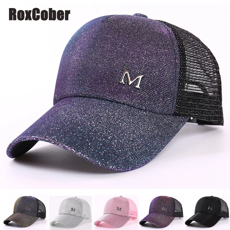 Мужские и женские флуоресцентные бейсболки RoxCober сетчатые дышащие с блестками