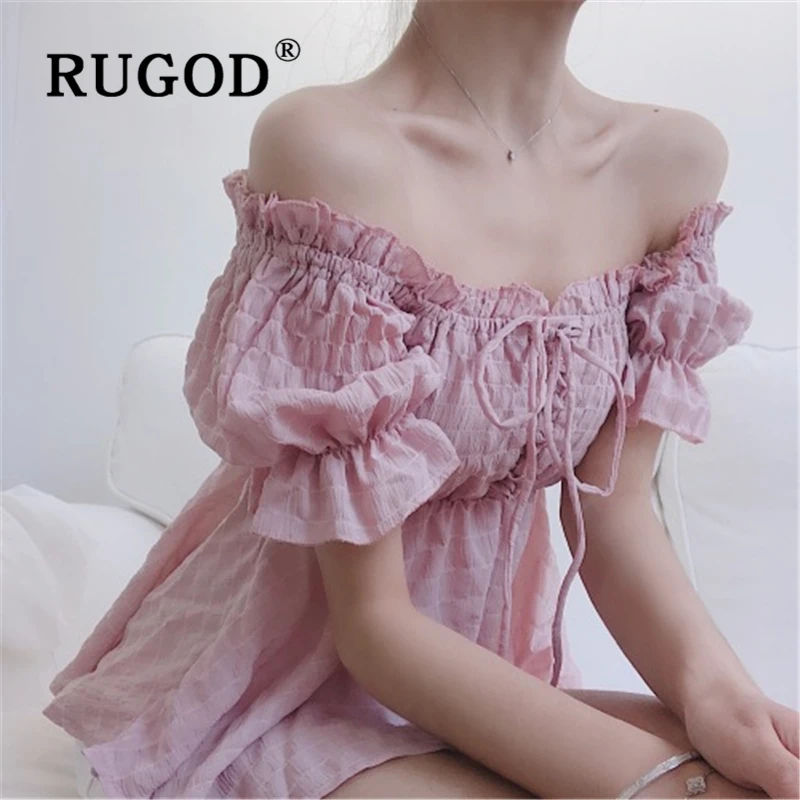 RUGOD элегантный женский с пышными рукавами Блузка корейские оборки шикарные