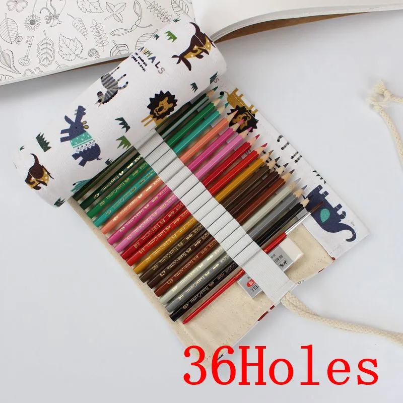 36 Holes Национальный холст кошка школьный Карандаш Чехол 36/48/72 Отверстия Roll Up карандаш сумка Портативный пенал для карандашей школьные принадлежности материал Эсколар - Цвет: 36 Holes