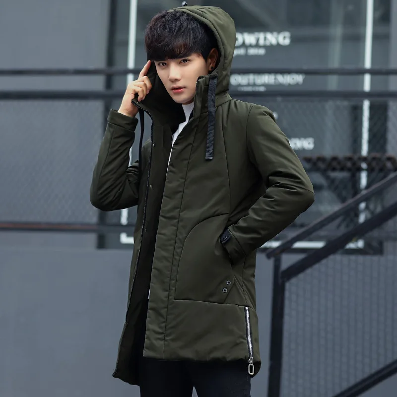 Jacket men hooded Slim Korean long Winter jacket cotton thick male high quality Casual fashion parkas cotton coat youth clothing
