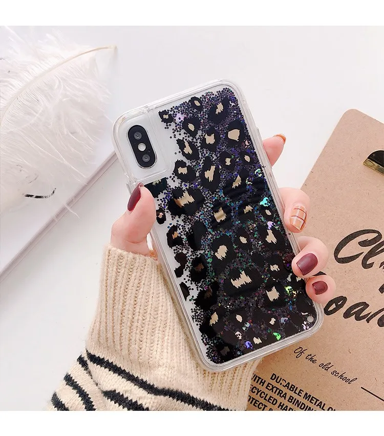 Luxury Floral Leopard Phone Case Glitter Liquid Quicksand for Iphone Xs Max Xr 7plus 8 6s X Clear Tpu Back Cover | Мобильные
