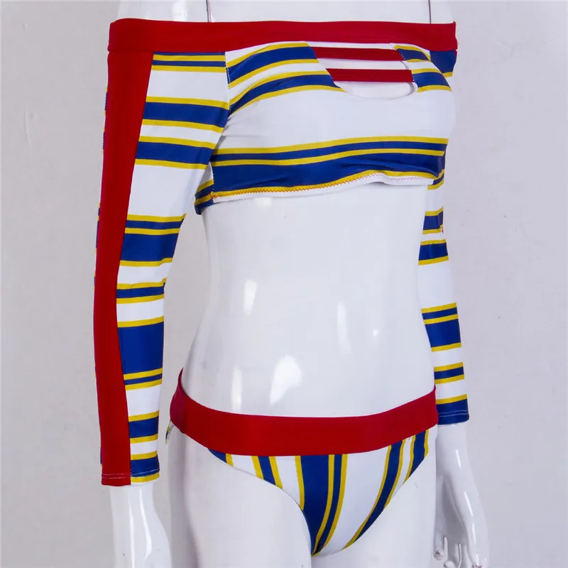 

Women Sexy Long Sleeve Bikini Set 2018 Newest Surfing Swimwear Set Bikini Swimsuit Beach Wear Clothes Striped Bathing Suit S-XL