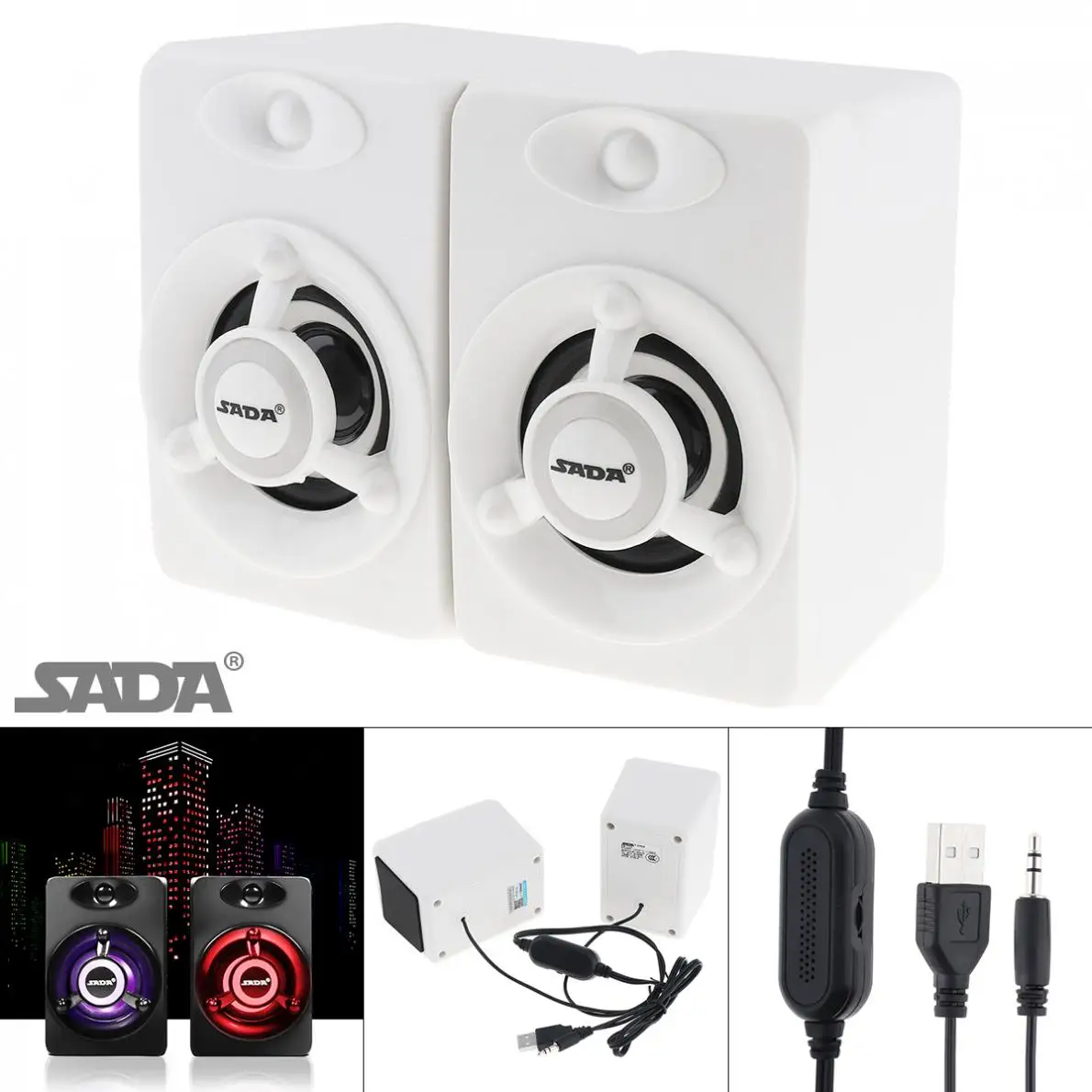 Портативный мини сабвуфер SADA V 118 белый USB2.0 компьютерный динамик с люминесцентной