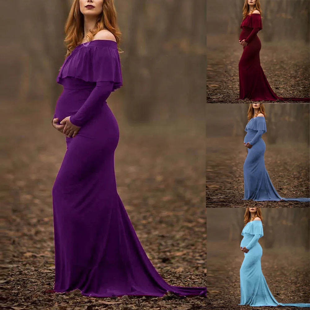 Maternity Dress Fashion Womens Pregnant Sexy Photography Props Off Shoulders Ruffles Nursin Women Dresses #40 | Мать и ребенок